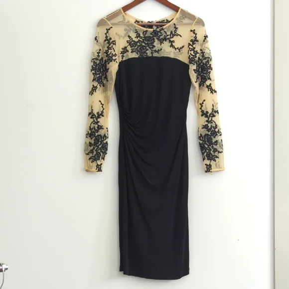 chinese dress ladies DAVID MEISTER-Lace Gown with Sheer Yoke  Elilhaam